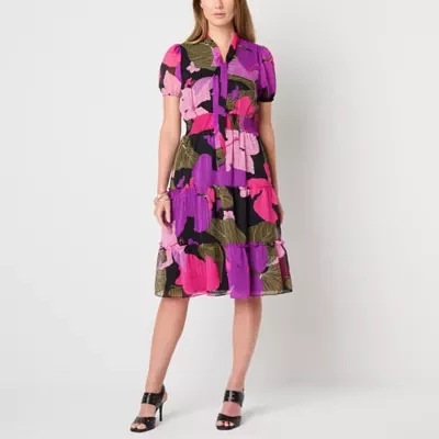 Liz Claiborne Womens Short Sleeve Midi A-Line Dress