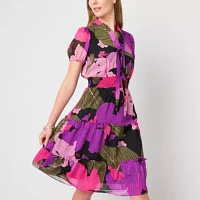 Liz Claiborne Womens Short Sleeve Midi A-Line Dress