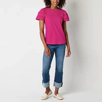 St. John's Bay Womens Round Neck Short Sleeve Blouse