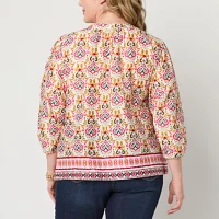 St. John's Bay Plus Womens Round Neck Long Sleeve Blouse