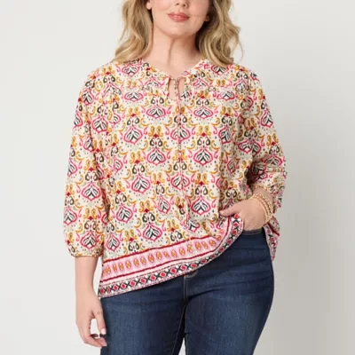 St. John's Bay Plus Womens Round Neck Long Sleeve Blouse