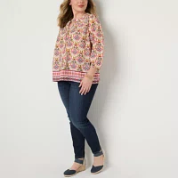 St. John's Bay Plus Womens Round Neck Long Sleeve Blouse