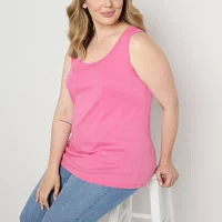 St. John's Bay Womens Plus Scoop Neck Sleeveless Tank Top