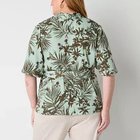 Liz Claiborne Plus Womens V Neck Short Sleeve Satin Blouse