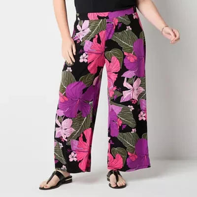 Liz Claiborne-Plus Womens Mid Rise Wide Leg Pull-On Pant