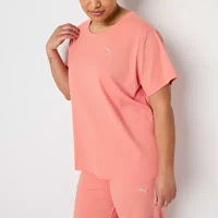 PUMA Womens Crew Neck Short Sleeve Rib T-Shirt Plus