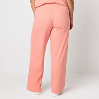 PUMA Womens Plus Mid Rise Rib Straight Pull-On Pants