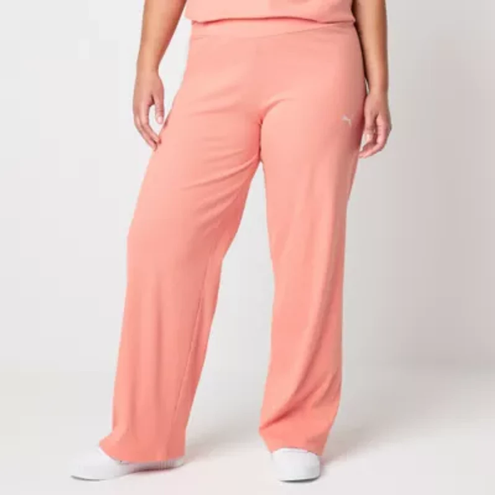 PUMA Womens Plus Mid Rise Rib Straight Pull-On Pants