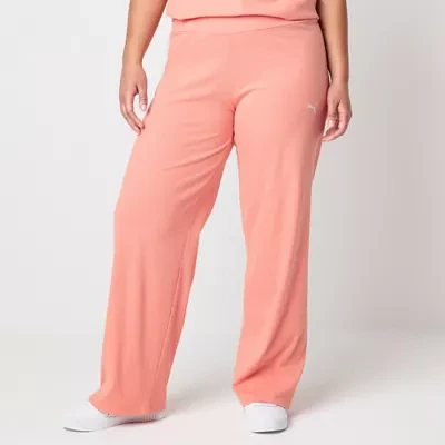 PUMA Womens Plus Mid Rise Rib Straight Pull-On Pants