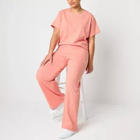 PUMA Womens Plus Mid Rise Rib Straight Pull-On Pants
