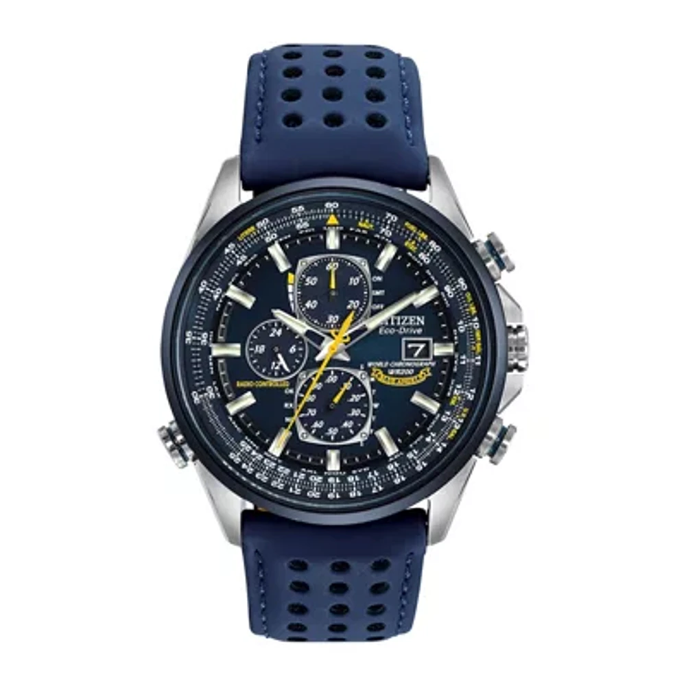 Citizen World Chronograph A-T Mens Chronograph Multi-Function Atomic Time Blue Leather Strap Watch At8020-03l