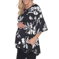 White Mark Maternity Roche Womens Scoop Neck 3/4 Sleeve Tunic Top