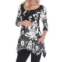 White Mark Maternity Ganette Womens Scoop Neck 3/4 Sleeve Tunic Top