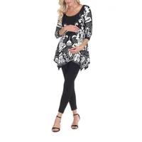 White Mark Maternity Ganette Womens Scoop Neck 3/4 Sleeve Tunic Top