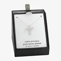 Sparkle Allure Cubic Zirconia Pure Silver Over Brass 16 Inch Link Cross Pendant Necklace