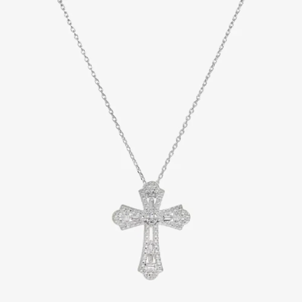 Sparkle Allure Cubic Zirconia Pure Silver Over Brass 16 Inch Link Cross Pendant Necklace