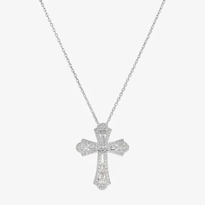 Sparkle Allure Cubic Zirconia Pure Silver Over Brass 16 Inch Link Cross Pendant Necklace