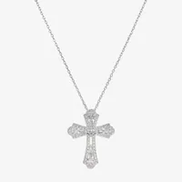 Sparkle Allure Cubic Zirconia Pure Silver Over Brass 16 Inch Link Cross Pendant Necklace