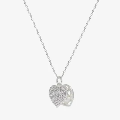 Sparkle Allure Simulated Pearl Pure Silver Over Brass 16 Inch Link Heart Pendant Necklace