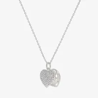 Sparkle Allure Simulated Pearl Pure Silver Over Brass 16 Inch Link Heart Pendant Necklace
