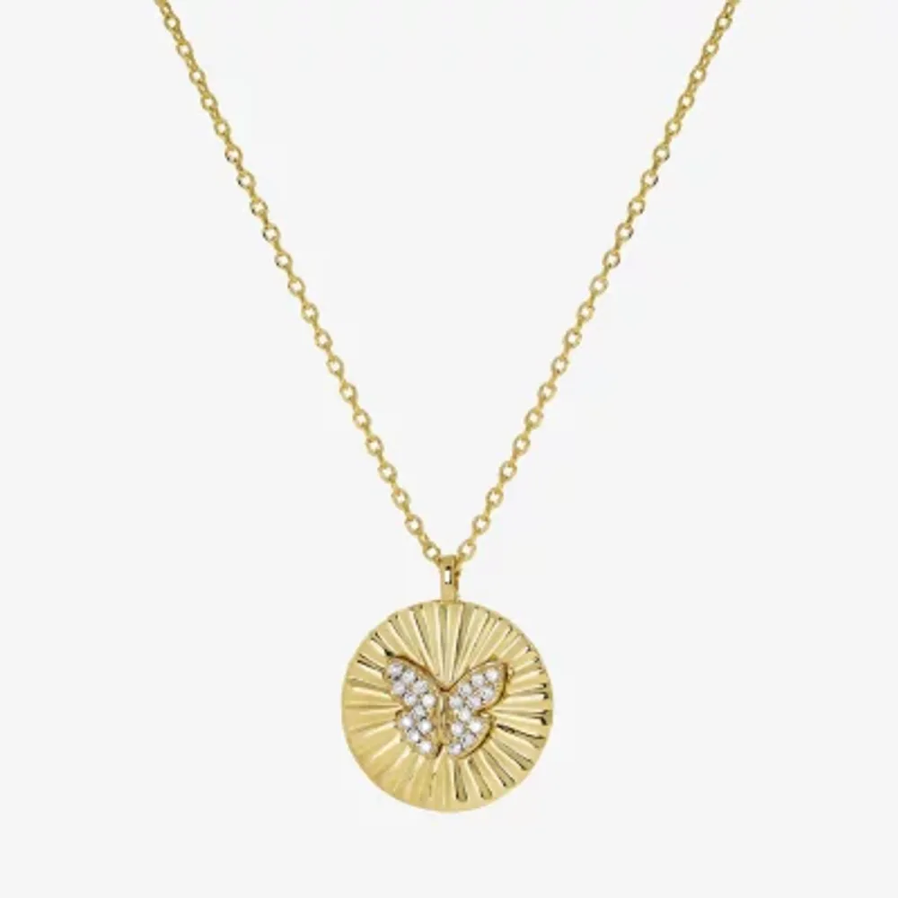 Sparkle Allure Cubic Zirconia 14K Gold Over Brass 16 Inch Link Butterfly Round Pendant Necklace