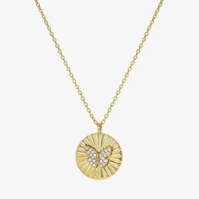 Sparkle Allure Cubic Zirconia 14K Gold Over Brass 16 Inch Link Butterfly Round Pendant Necklace