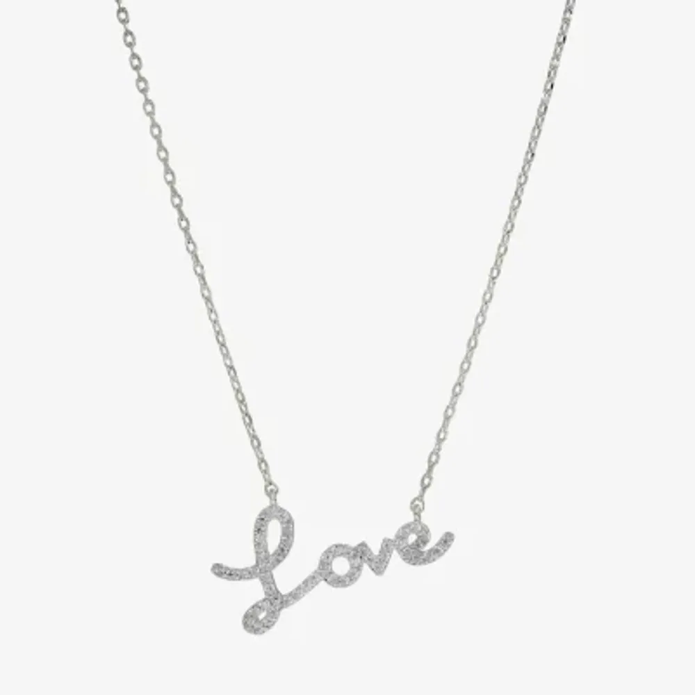 Sparkle Allure Love Cubic Zirconia Pure Silver Over Brass 16 Inch Link Pendant Necklace