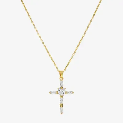 Sparkle Allure Cubic Zirconia 14K Gold Over Brass 16 Inch Link Cross Pendant Necklace