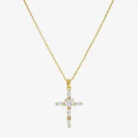 Sparkle Allure Cubic Zirconia 14K Gold Over Brass 16 Inch Link Cross Pendant Necklace