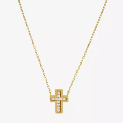 Sparkle Allure Womens Cubic Zirconia 14K Gold Over Brass Cross 16 Inch Pendant Necklace