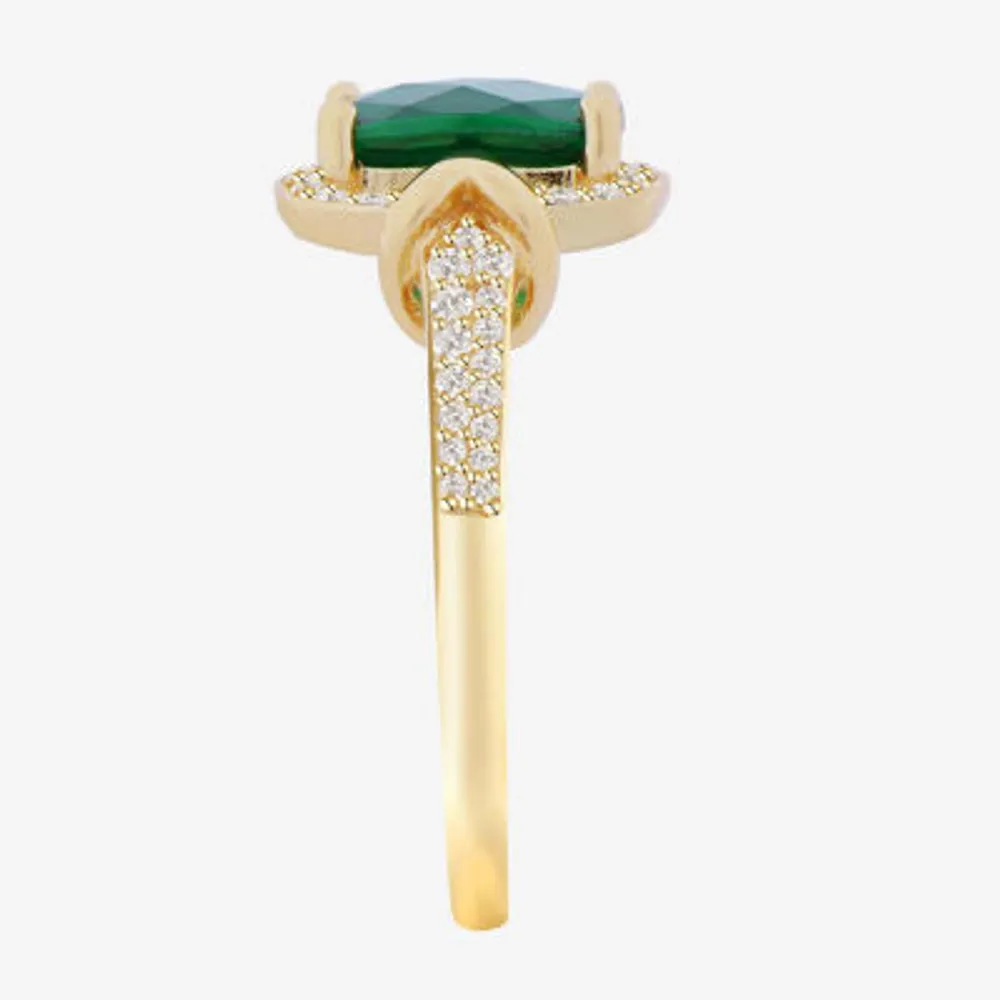 Womens Lab Created Green Emerald 14K Gold Over Silver Cocktail Ring