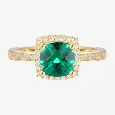 Womens Lab Created Green Emerald 14K Gold Over Silver Cocktail Ring