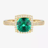 Womens Lab Created Green Emerald 14K Gold Over Silver Cocktail Ring