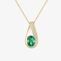 Womens Lab Created Green Emerald 14K Gold Over Silver Pendant Necklace