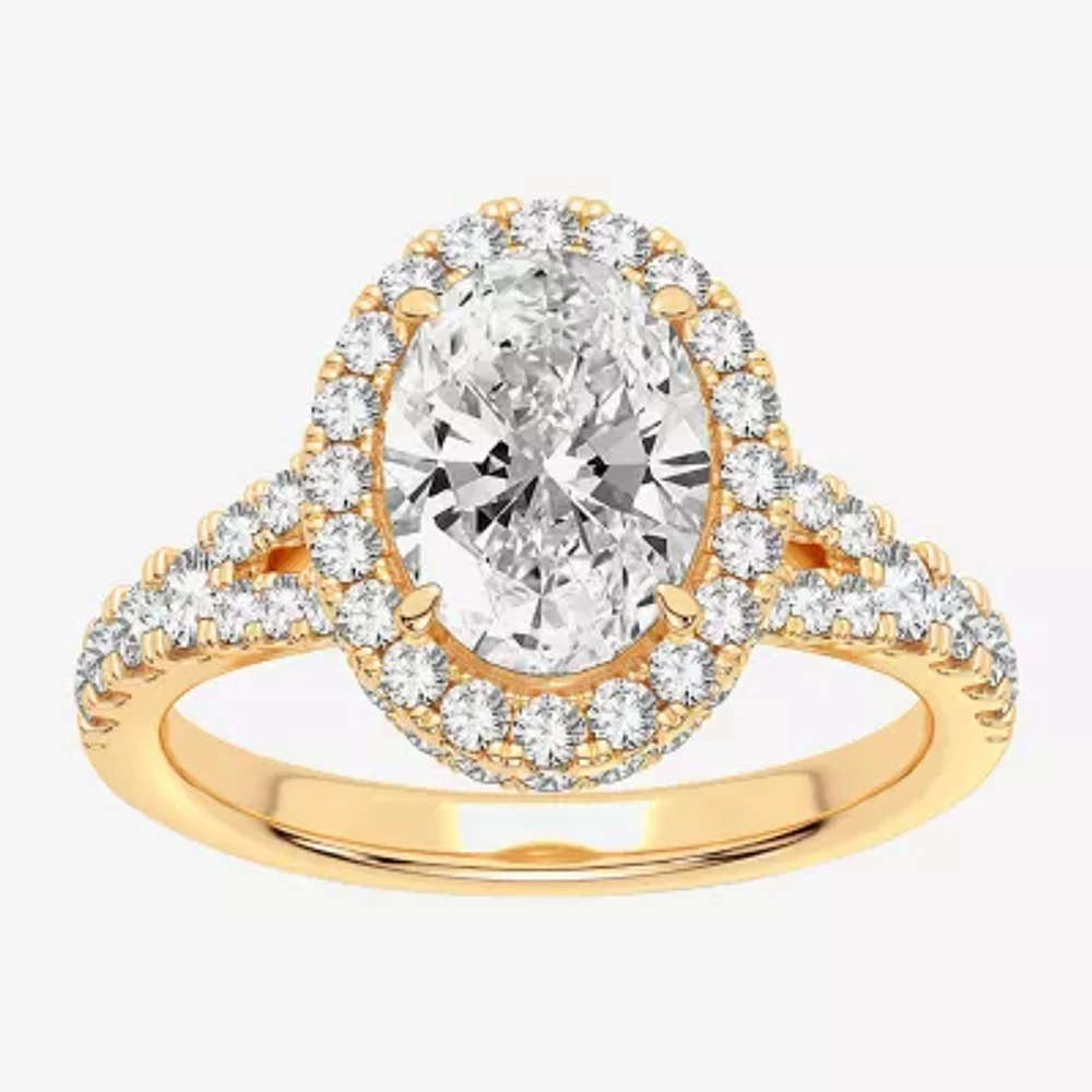 Signature By Modern Bride (H-I / Si1-Si2) Womens 2 CT. T.W. Lab Grown White Diamond 14K Gold Oval Side Stone Halo Engagement Ring