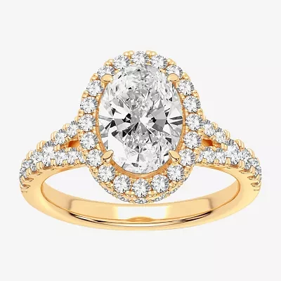 Signature By Modern Bride (H-I / Si1-Si2) Womens 2 CT. T.W. Lab Grown White Diamond 14K Gold Oval Side Stone Halo Engagement Ring