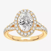 Signature By Modern Bride (H-I / Si1-Si2) Womens 2 CT. T.W. Lab Grown White Diamond 14K Gold Oval Side Stone Halo Engagement Ring