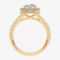 Signature By Modern Bride (H-I / Si1-Si2) Womens 2 CT. T.W. Lab Grown White Diamond 14K Gold Oval Side Stone Halo Engagement Ring