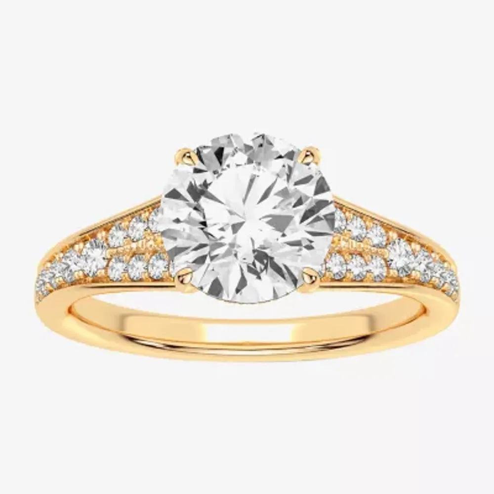 Signature By Modern Bride (H-I / Si1-Si2) Womens 1 3/ CT. T.W. Lab Grown White Diamond 14K Gold Round Side Stone Engagement Ring