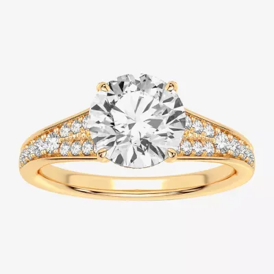 Signature By Modern Bride (H-I / Si1-Si2) Womens 1 3/ CT. T.W. Lab Grown White Diamond 14K Gold Round Side Stone Engagement Ring