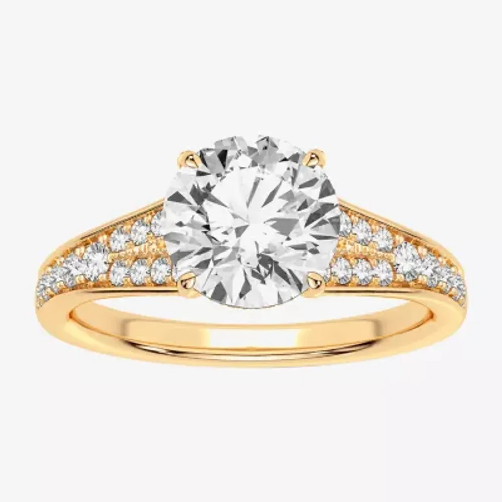 Signature By Modern Bride (H-I / Si1-Si2) Womens 2 1/3 CT. T.W. Lab Grown White Diamond 14K Gold Round Side Stone Engagement Ring