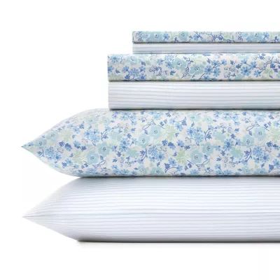 Laura Ashley 6-Pc 100% Cotton Percale Deep Pocket Sheet Set