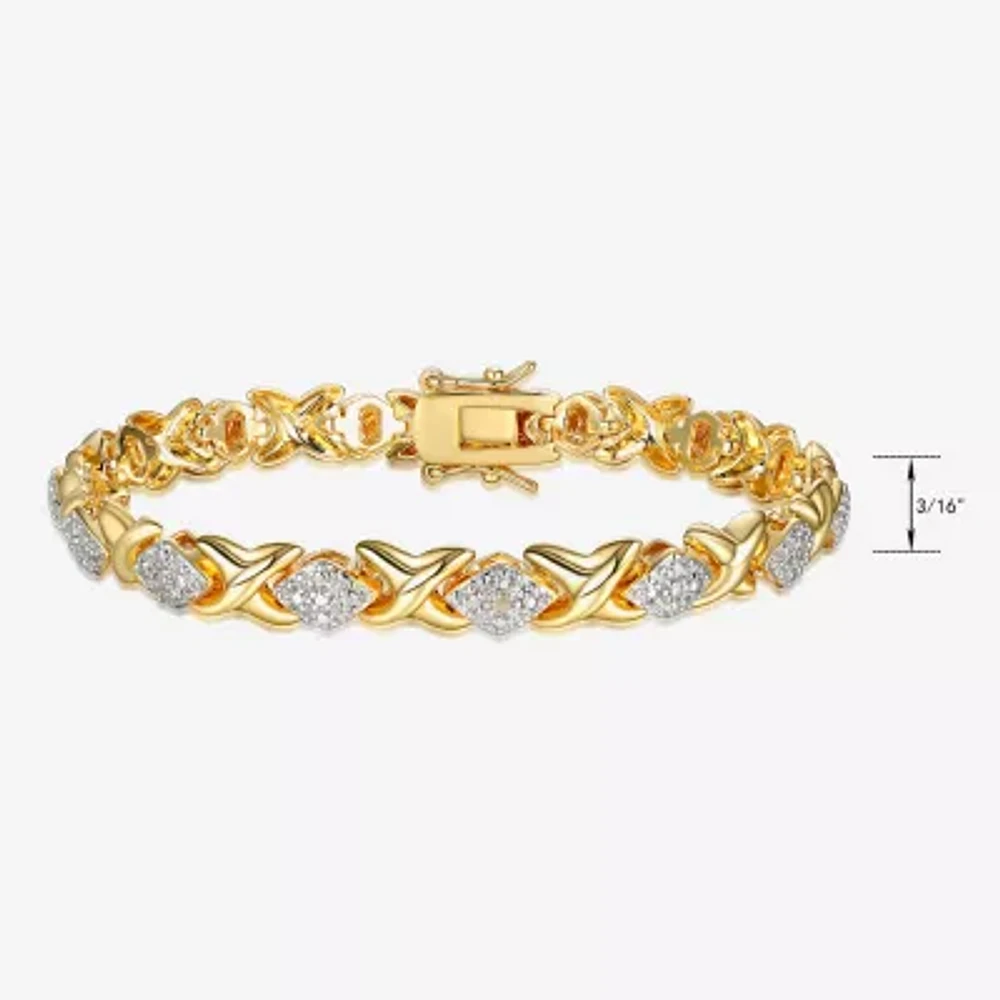 Sparkle Allure Fine Silver Plated Diamond Accent 14K Gold Over Brass 7.25 Inch Tennis Bracelet