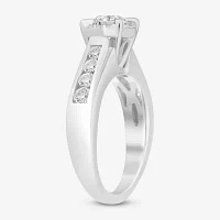 (I / Si2) Womens 1 CT. T.W. Lab Grown White Diamond 10K Gold Round Side Stone Halo Engagement Ring