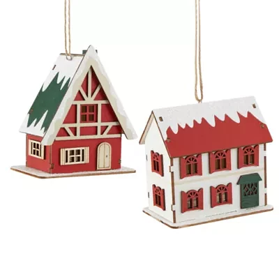 North Pole Trading Co. Led Wood House Set 2-pc. Christmas Ornament