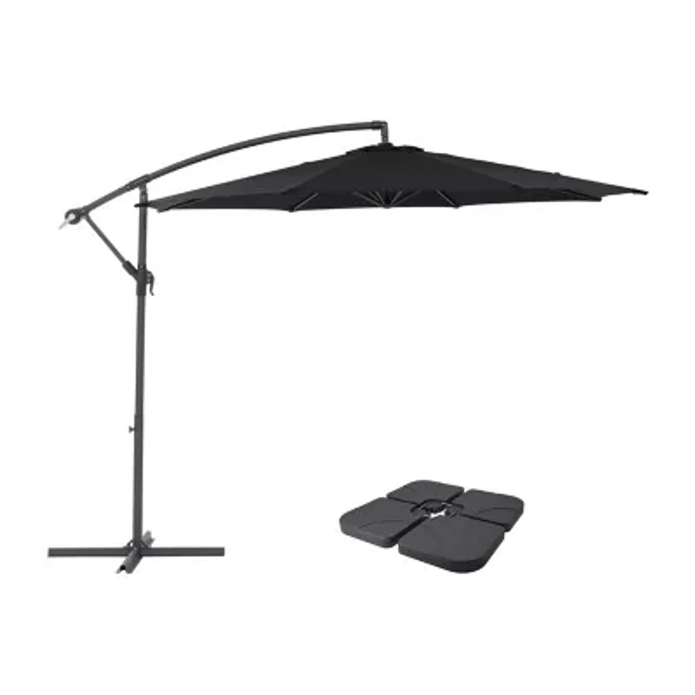 9.5-Foot UV Resistant Offset Patio Umbrella with Base Weights