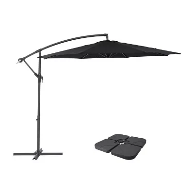 9.5-Foot UV Resistant Offset Patio Umbrella with Base Weights