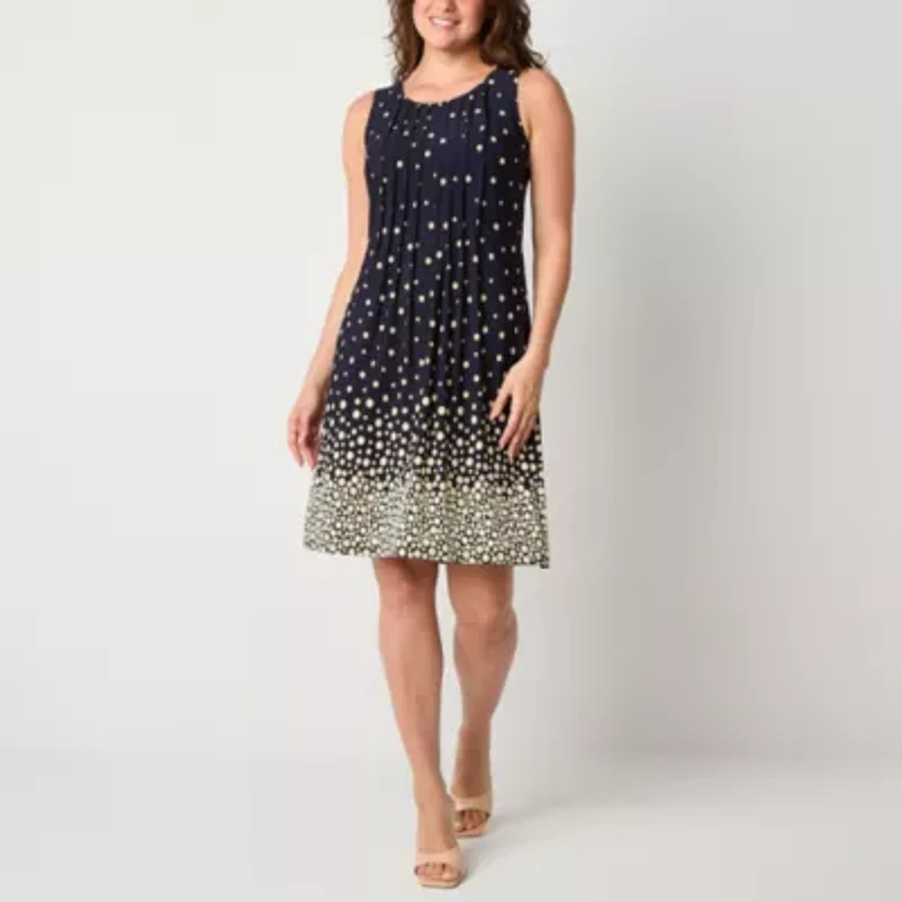 Perceptions Womens Sleeveless Dots Shift Dress