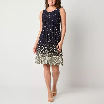 Perceptions Womens Sleeveless Dots Shift Dress