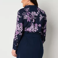 Liz Claiborne Plus Womens Long Sleeve Regular Fit Button-Down Shirt